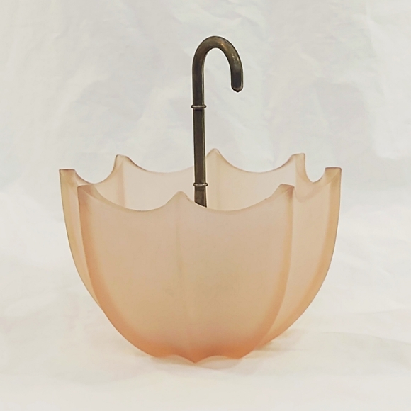 Vintage 1950s Pink Frosted Upside Down Umbrella Trinket/Candy Dish - Picture 4 of 8
